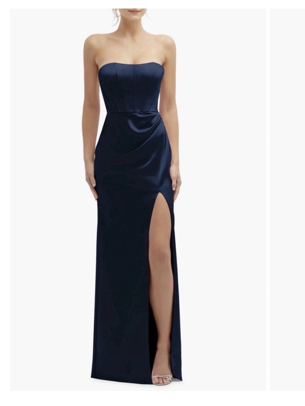 After Six 6888 Strapless Corset Satin Gown Midnight Navy Blue 8